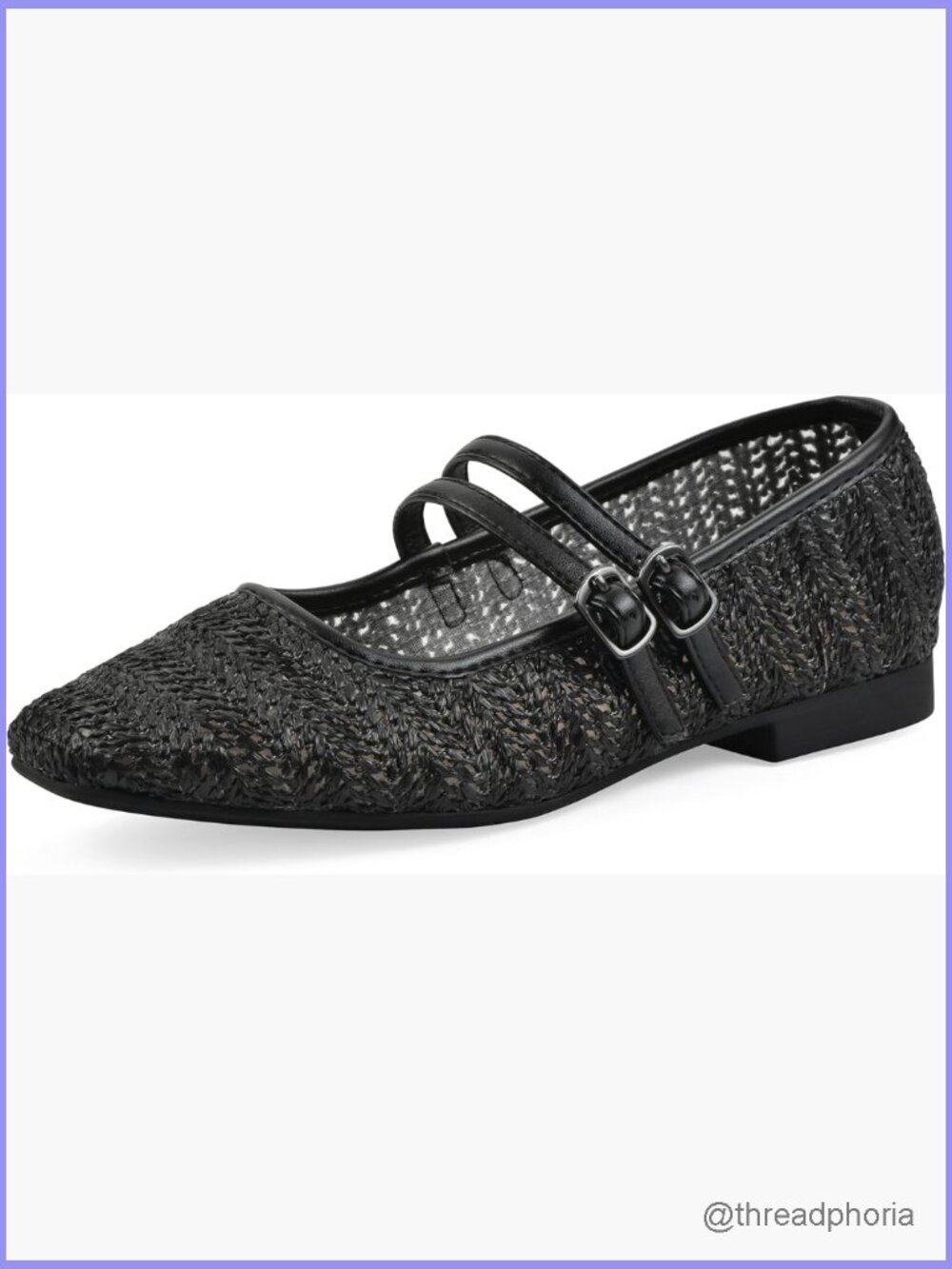 Double Mary Jane Strap Flat with Cushioned Insole, Low Block Heel, Round Toe